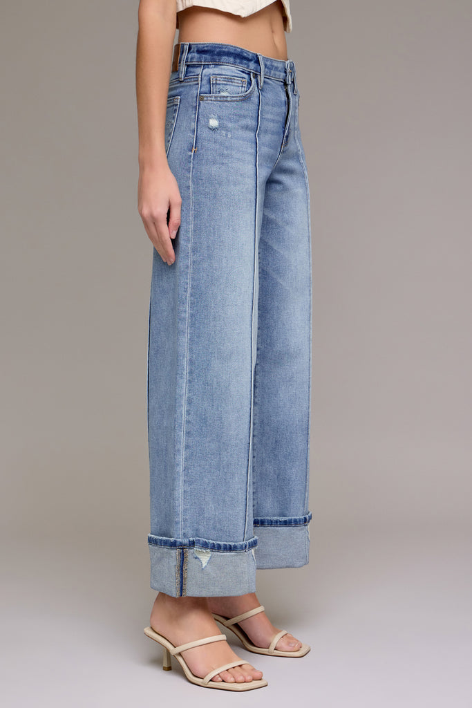 Hidden - Nori Mid Rise Cuffed Wide Leg Jeans