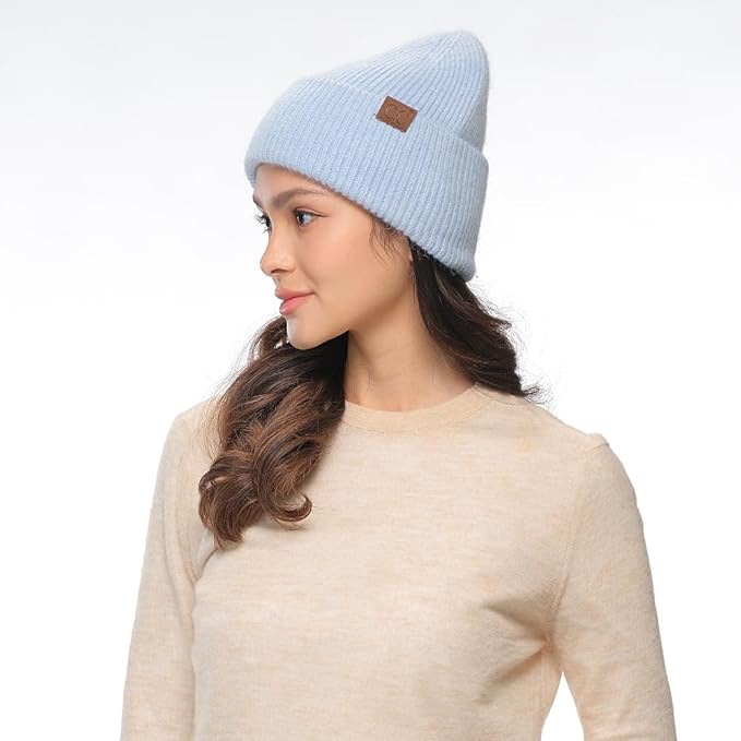 C.C. Monica Ribbed Double Cuff Beanie - SKY BLUE
