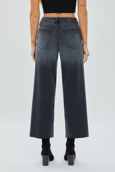 Hidden - Charcoal Distressed Cropped Wide Leg Jean