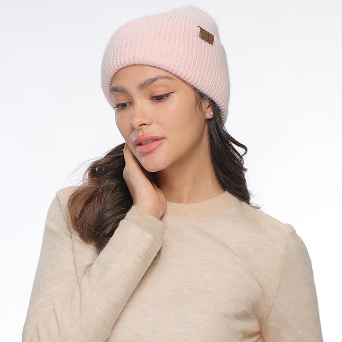 C.C. Monica Ribbed Double Cuff Beanie - PINK
