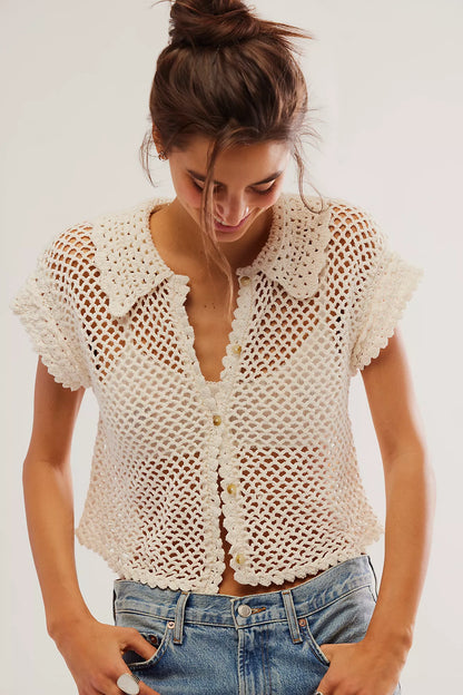 Free People - Lily Crochet Top - COCONUT MILK