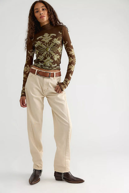 Free People - Jessa Long Sleeve Top - Olive Combo