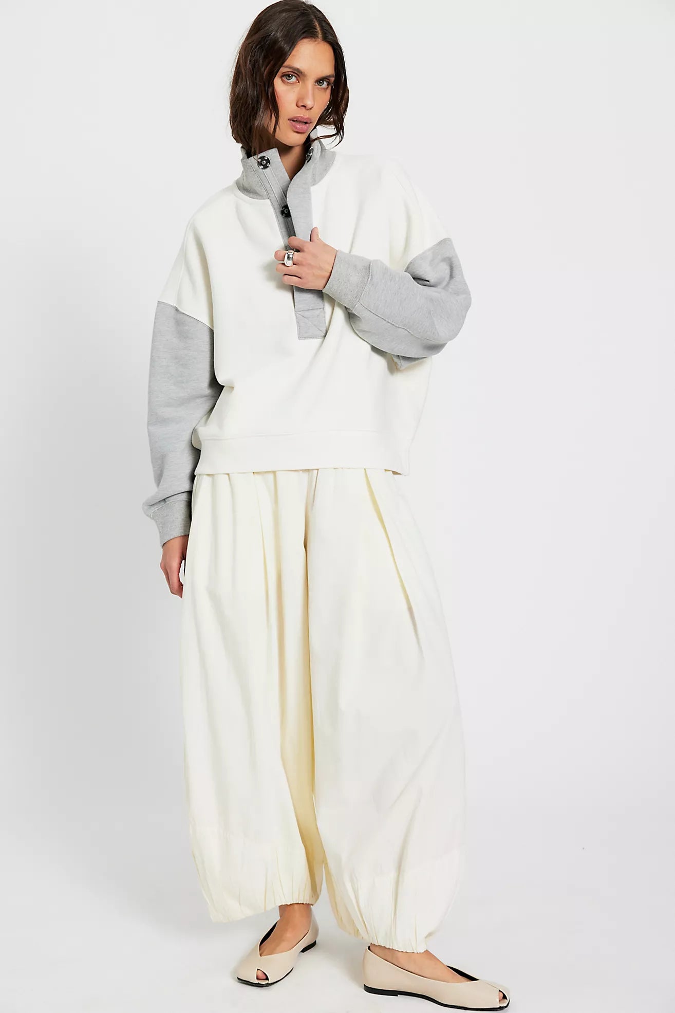 Free People - Timeless Colorblock Pullover - HEATHER GREY COMBO