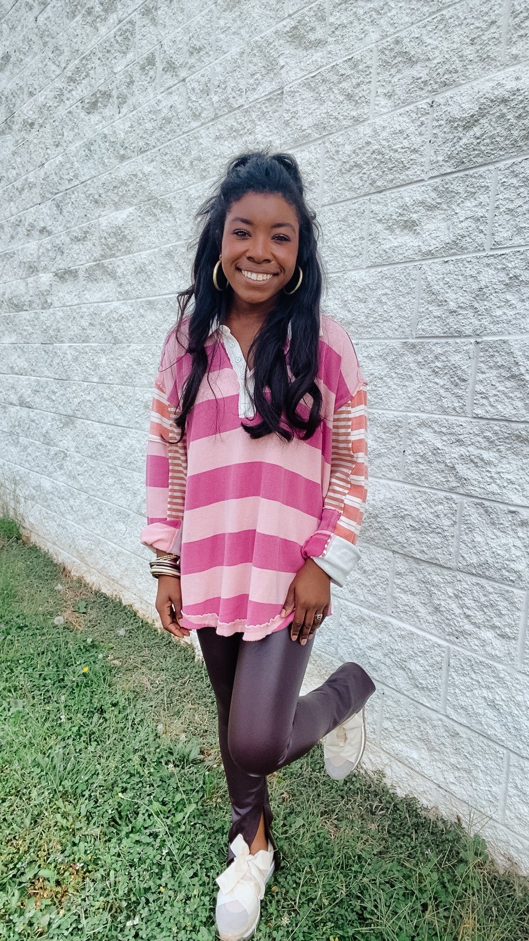 Free People - Aster Stripe Tee  - Pink Combo