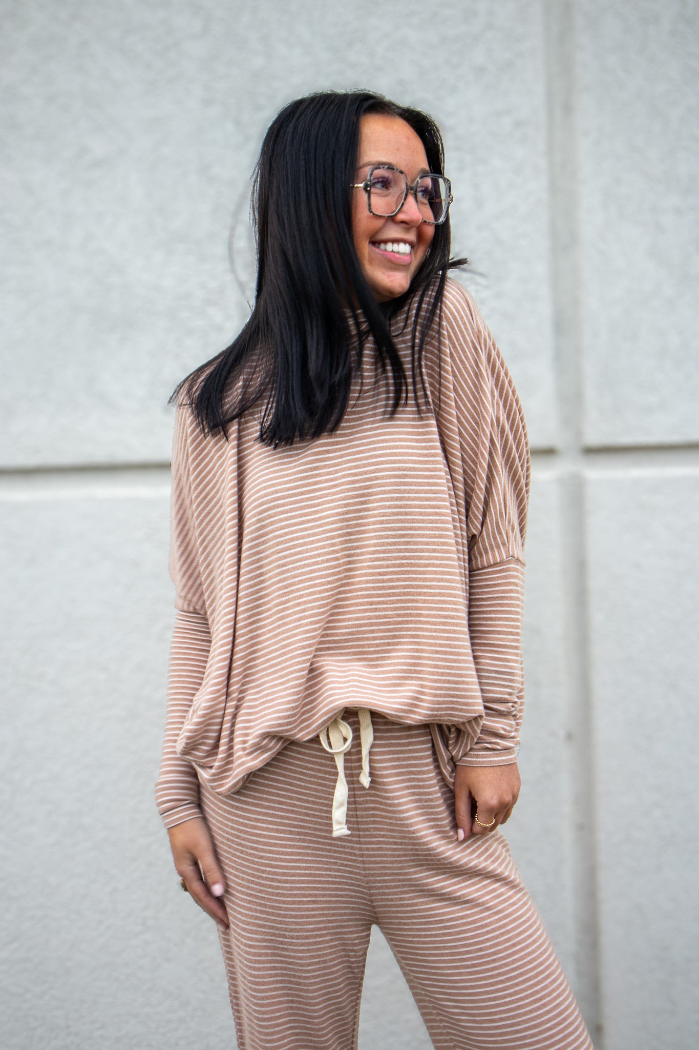 Brown Stripe Turtle Neck Top