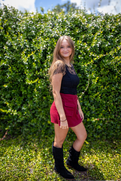 Lovely Lace Cinched Top - BLACK