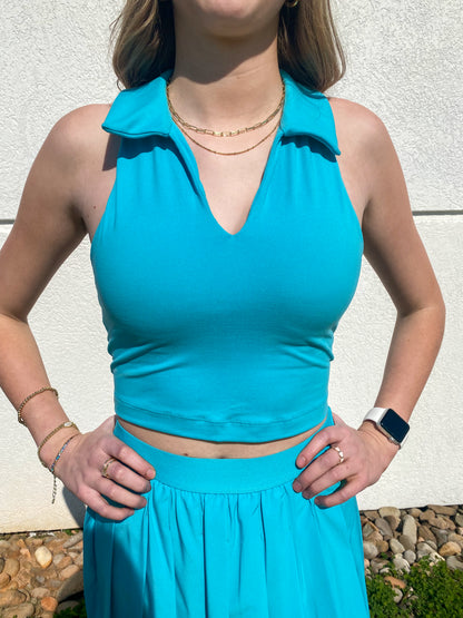 Pop Your Collar Tank - HIGHLIGHTER BLUE
