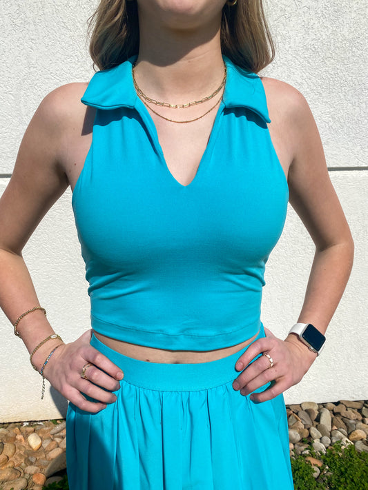 Pop Your Collar Tank - HIGHLIGHTER BLUE