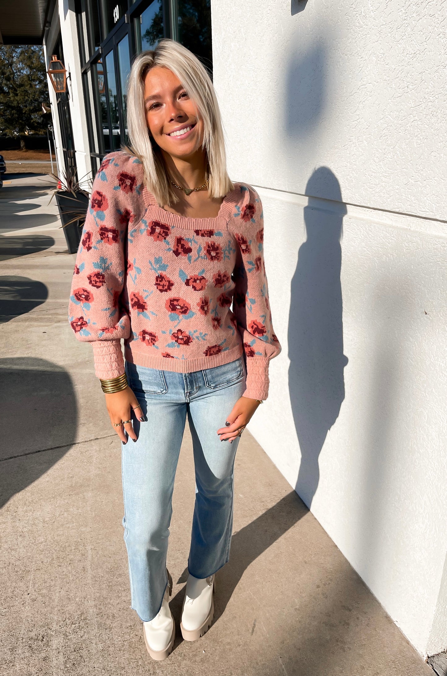 Dusty Rose Square Neck Sweater Top