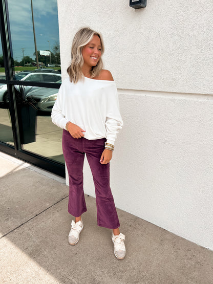 Free People - In My Feelings Velvet Crop Slim Flare Pants - FIG JAM