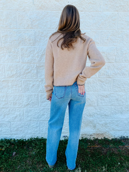 In The Details Contrast Stitch Sweater – Tan & Black