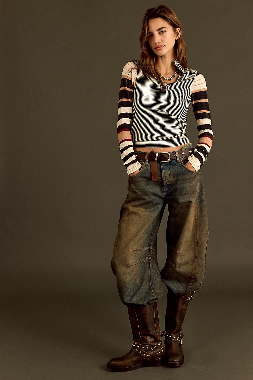 Free People - Avery Long Sleeve Top - BLACK COMBO