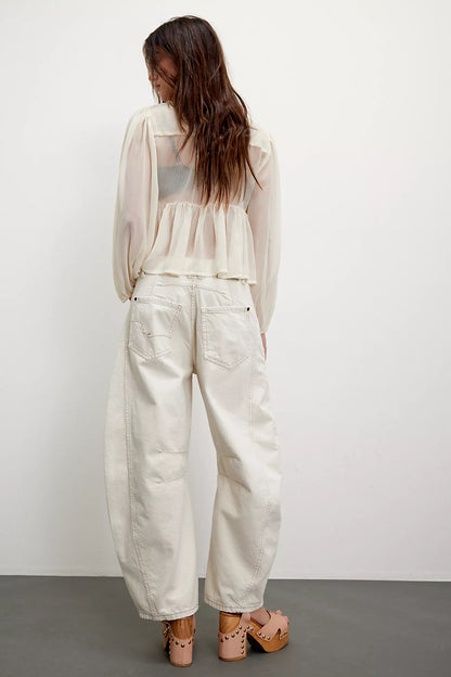 Free People - Good Luck Mid-Rise Barrel Jean - MILK