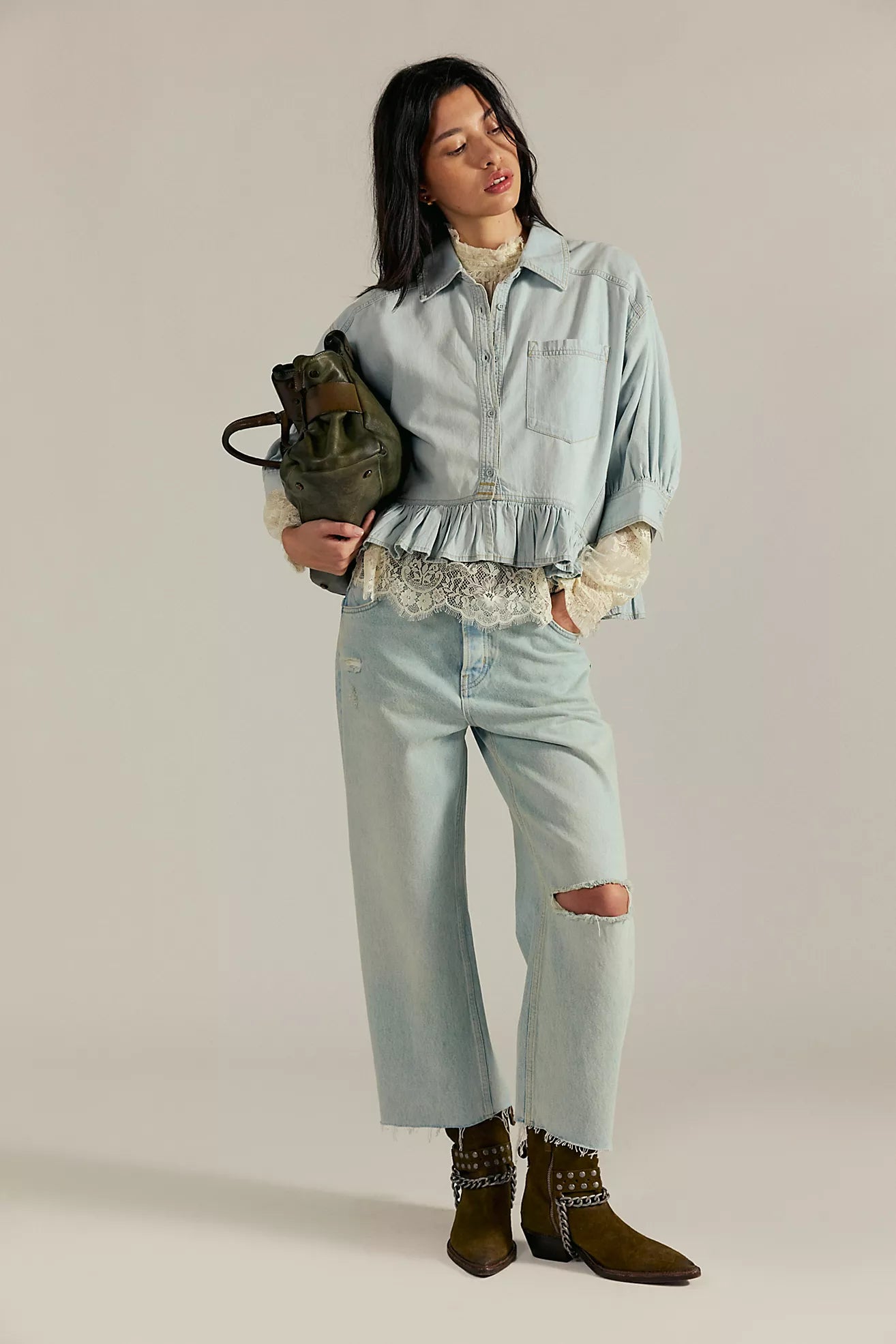 Free People - Bailey Denim Shirt - LIGHT TINT WASH