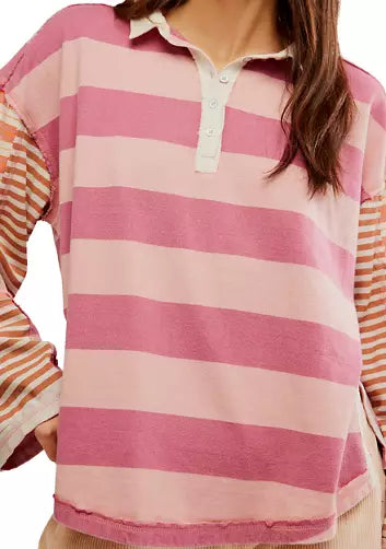 Free People - Aster Stripe Tee  - Pink Combo
