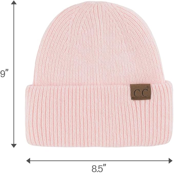 C.C. Monica Ribbed Double Cuff Beanie - PINK