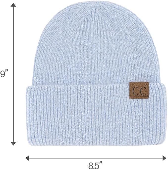 C.C. Monica Ribbed Double Cuff Beanie - SKY BLUE