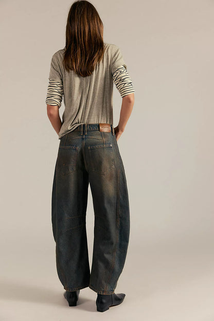 Free People - Good Luck Mid-Rise Barrel Jeans - LOST IN THE DESERT