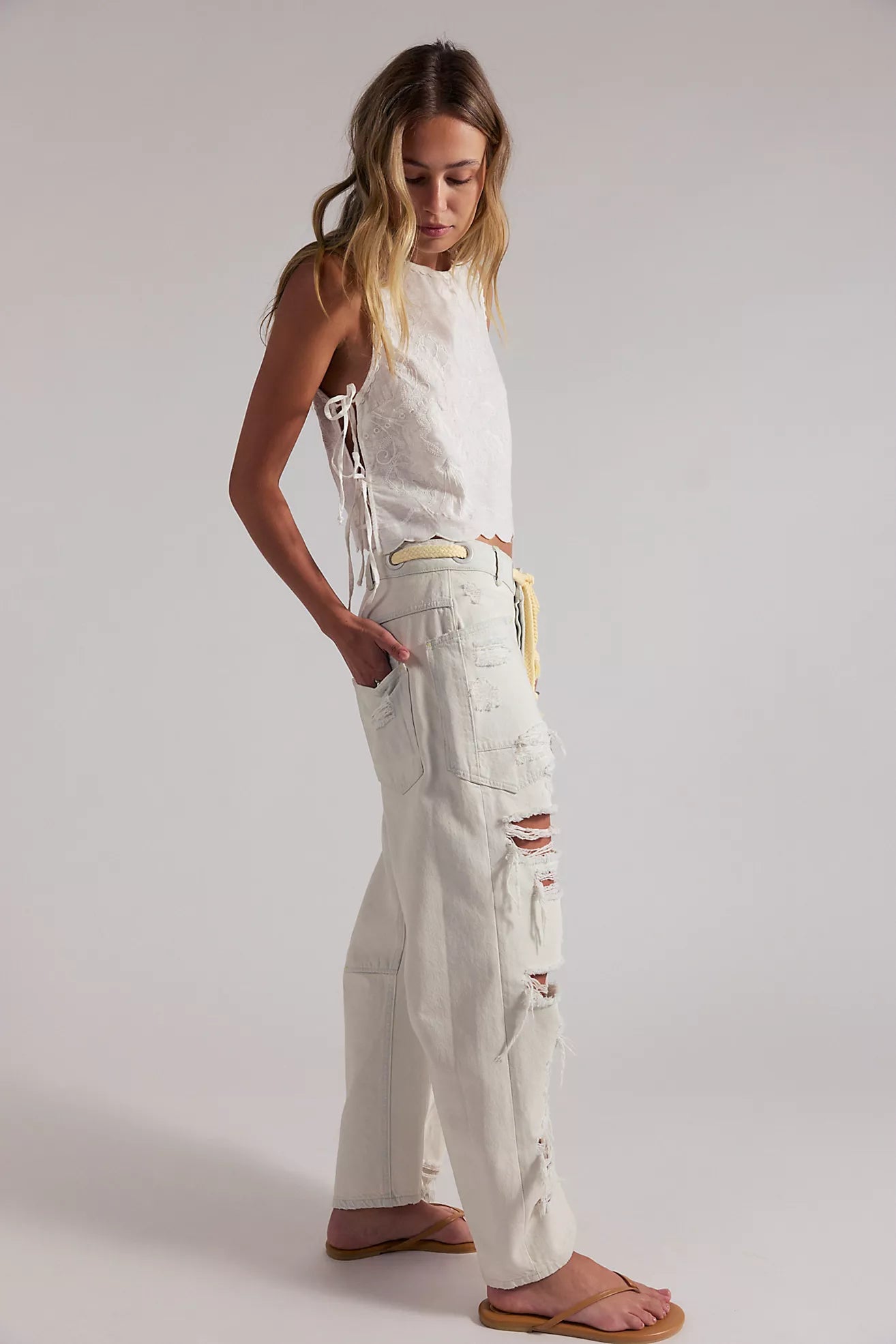 Free People - Moxie Pull-On Barrel Jeans - SEA MIST