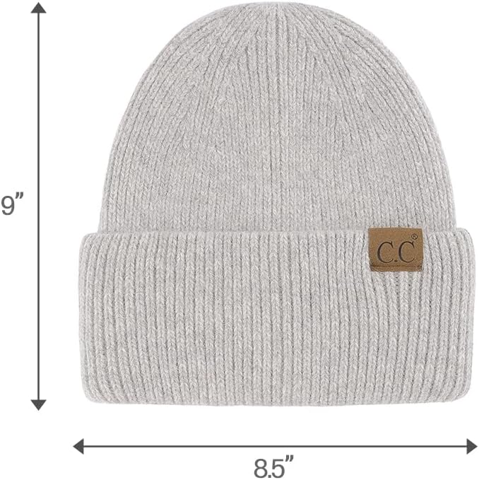 C.C. Monica Ribbed Double Cuff Beanie - LIGHT GRAY