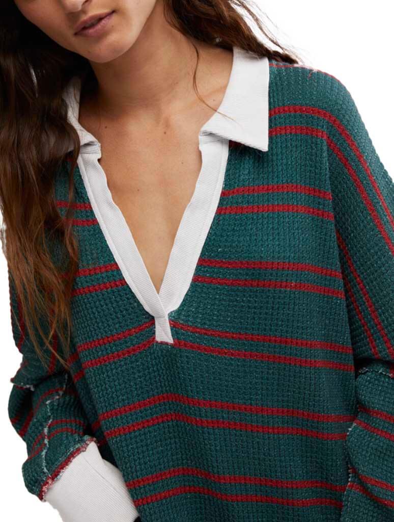 Free People - Striped Travis Polo - Forest Combo