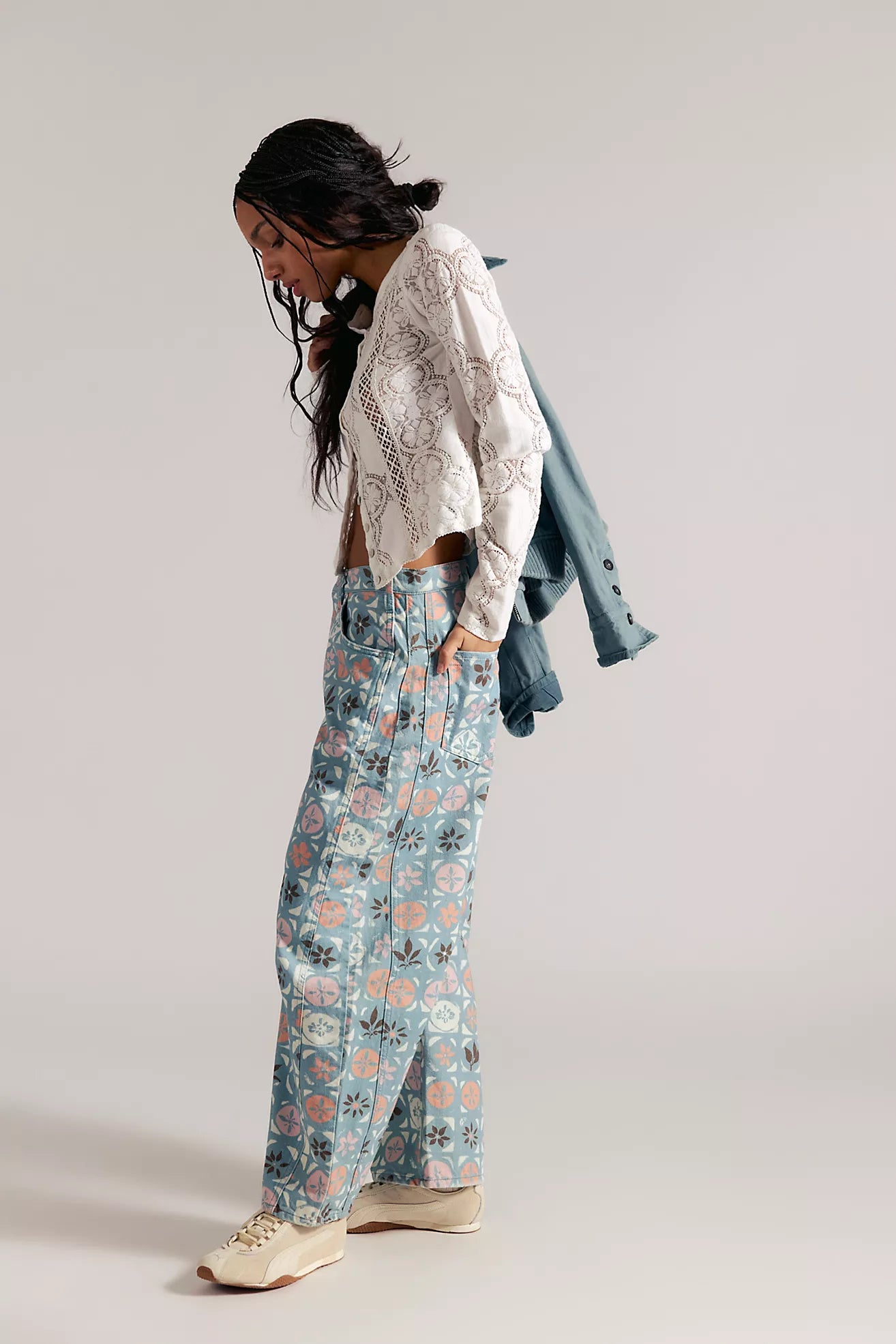 Free People - Good Luck Printed Barrel Jeans - JADE COMBO - DITSY BLOCK