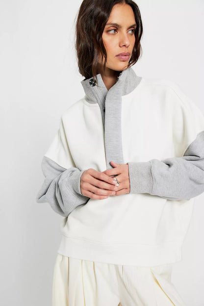 Free People - Timeless Colorblock Pullover - HEATHER GREY COMBO