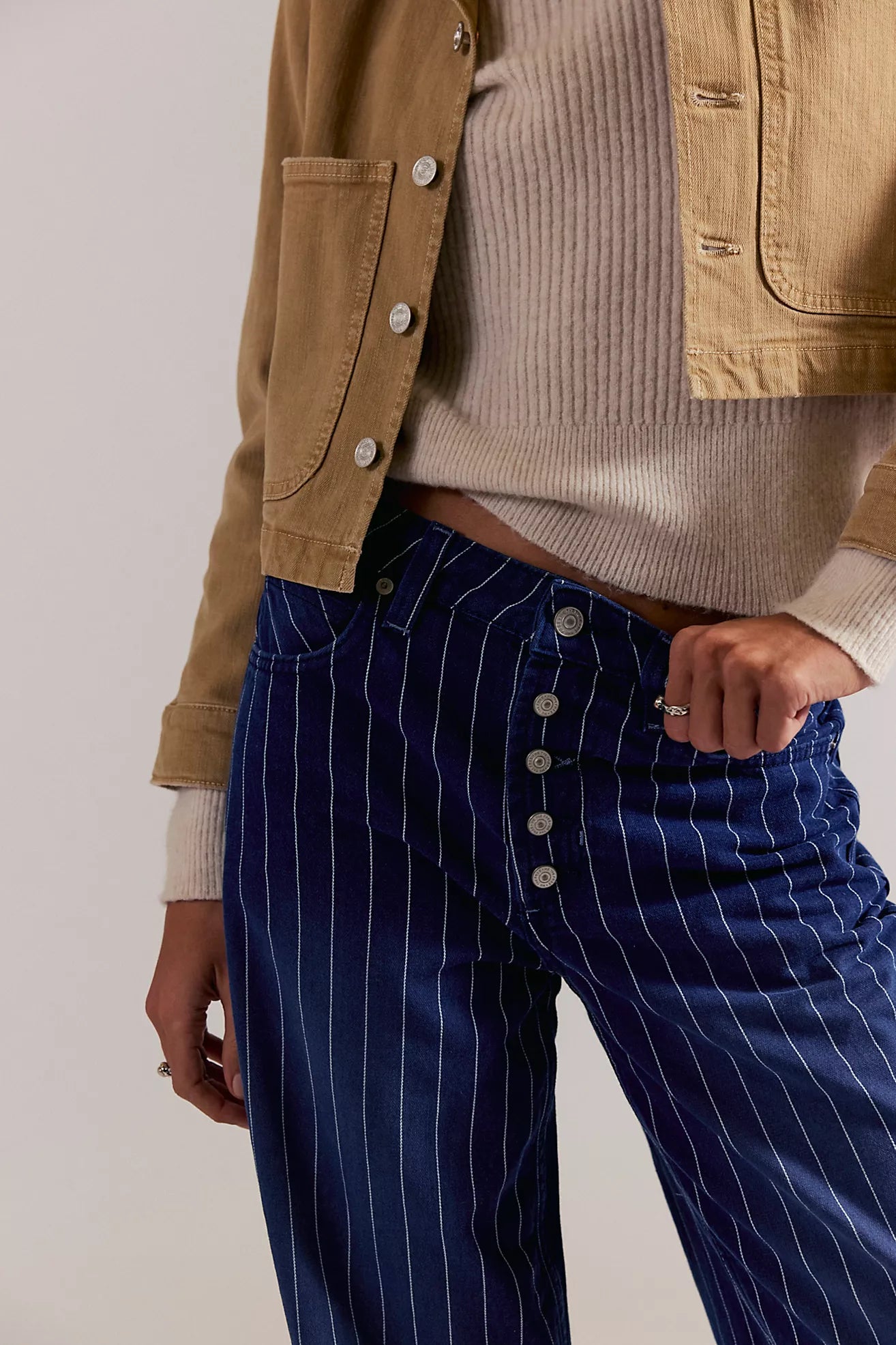 Free People - Nia Striped Boyfriend Jeans - INDIGO PINSTRIPE
