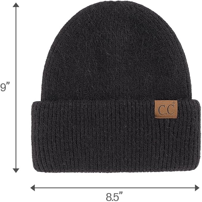 C.C. Monica Ribbed Double Cuff Beanie - BLACK