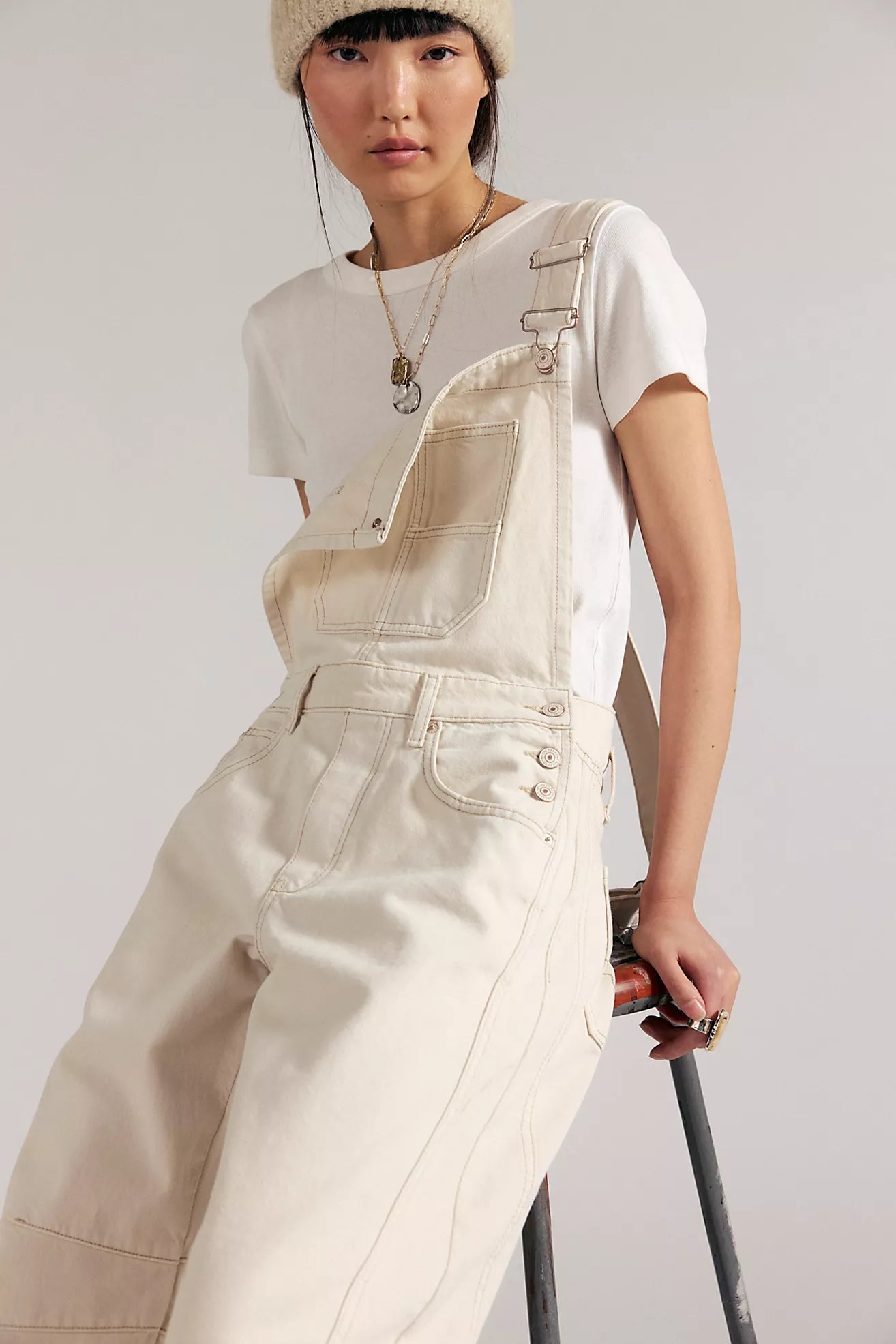 Free People - Good Luck Barrel Overalls - MILK