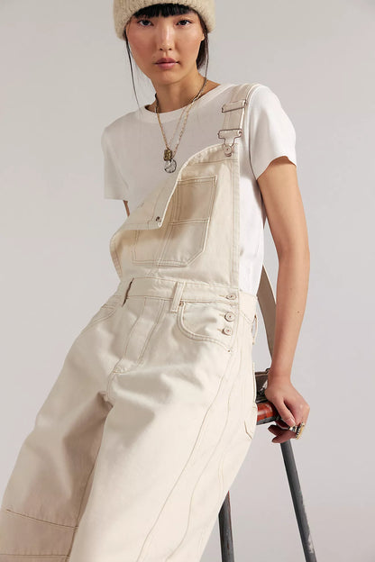 Free People - Good Luck Barrel Overalls - MILK