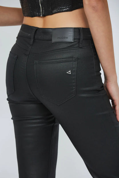 Hidden - Happi -  Coated Wash 33" Inseam Mid Rise Flare  -BLACK