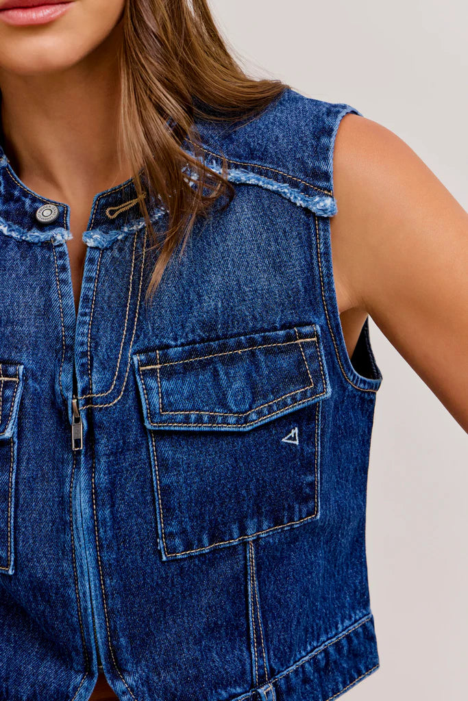 Hidden - Abbey Dark Wash Cropped Denim Vest