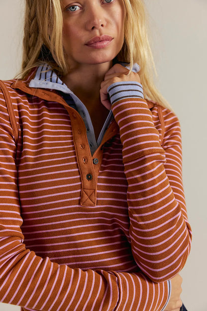 Free People - Lake Stripe Henley - CINNAMON COMBO