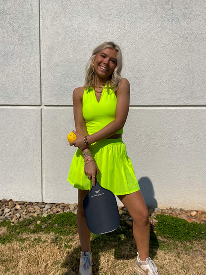 Pleat To Street Tennis Skort - NEON YELLOW