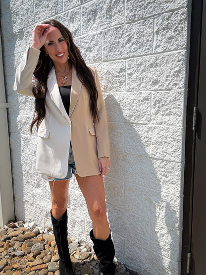 Two Tone Tan Color Block Blazer