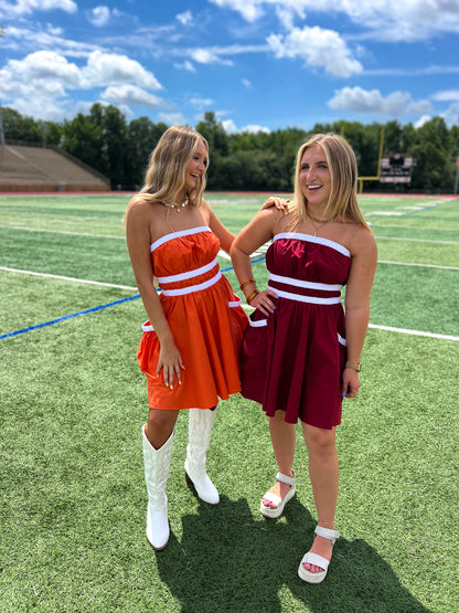 First Down Strapless Dress - GARNET