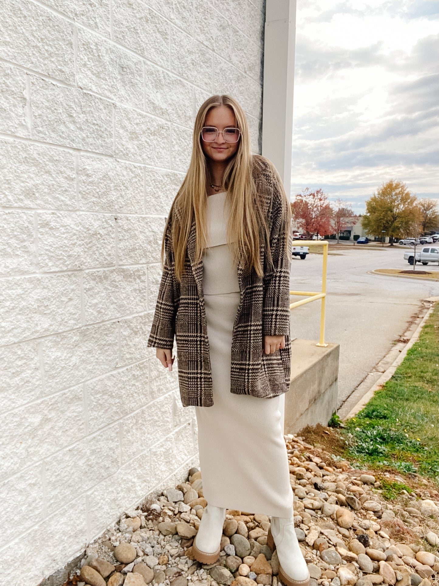 Cedar Ridge Houndstooth Plaid Coat - Brown/Cream