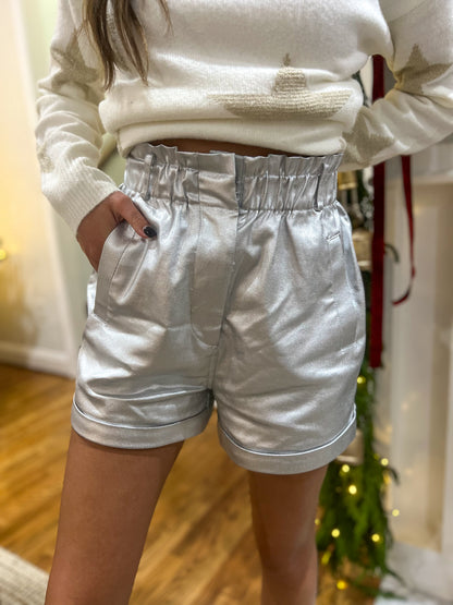 Winter Silver Elastic Waistband Shorts