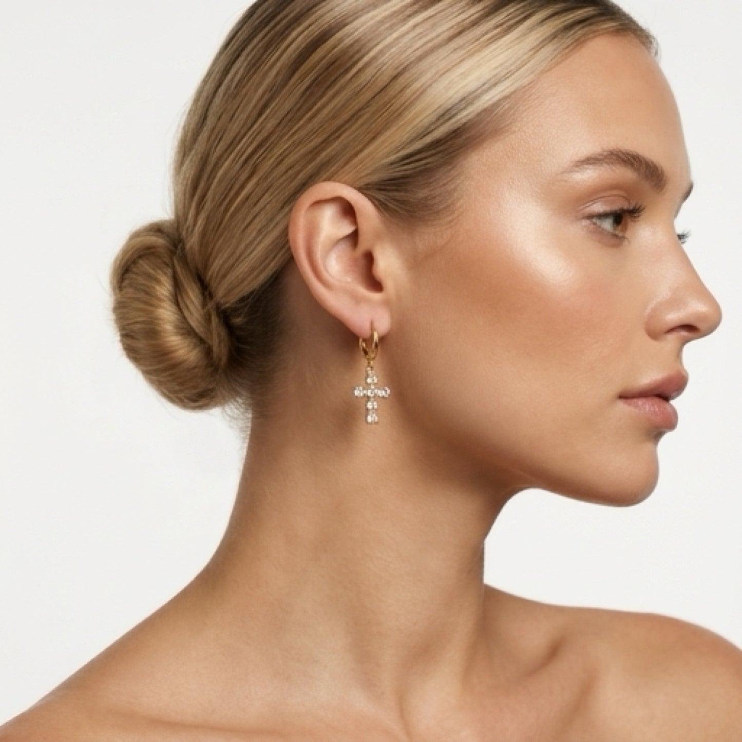 ADORN - Shine Your Light Crystal Cross Huggie Earrings