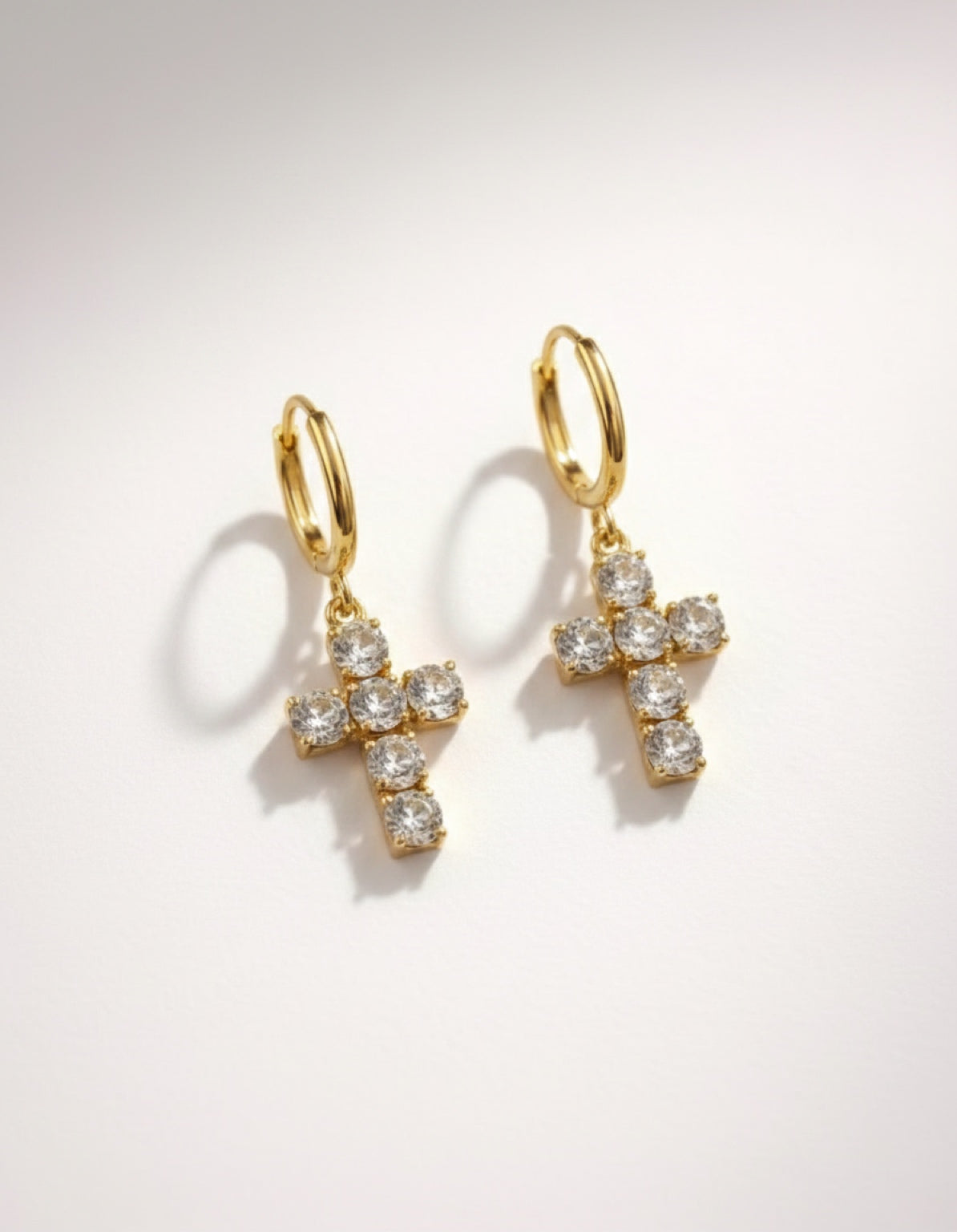 ADORN - Shine Your Light Crystal Cross Huggie Earrings