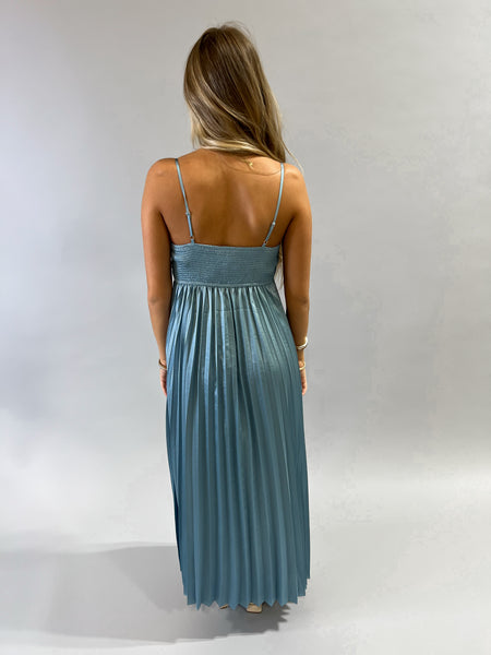 Simple Stunner Pleated Satin Midi Dress