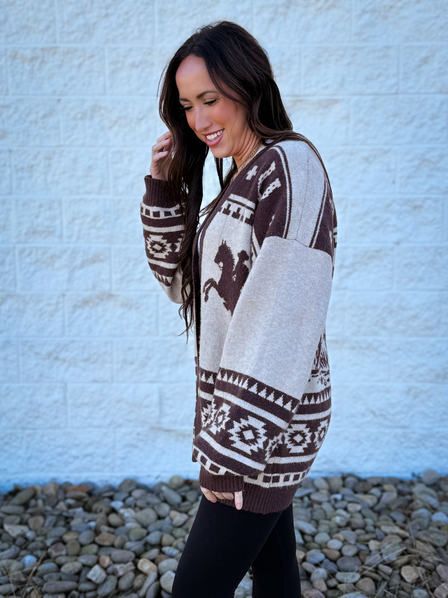 Equestrian Cardigan - BROWN/TAUPE