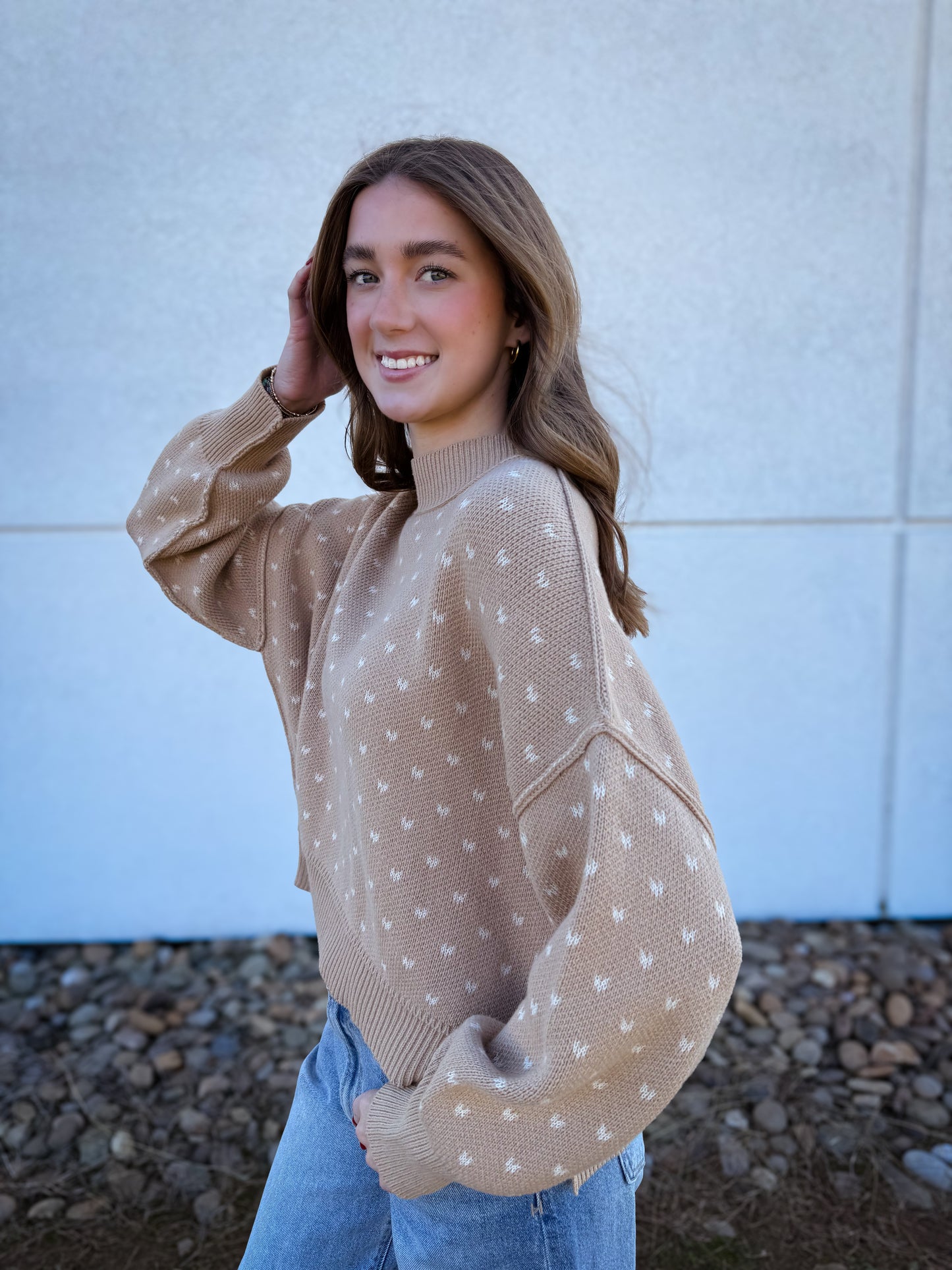 Heart Pattern Tan Sweater