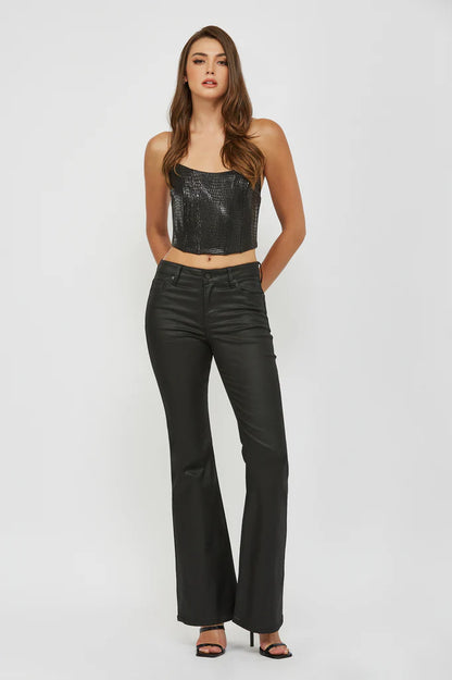 Hidden - Happi -  Coated Wash 33" Inseam Mid Rise Flare  -BLACK