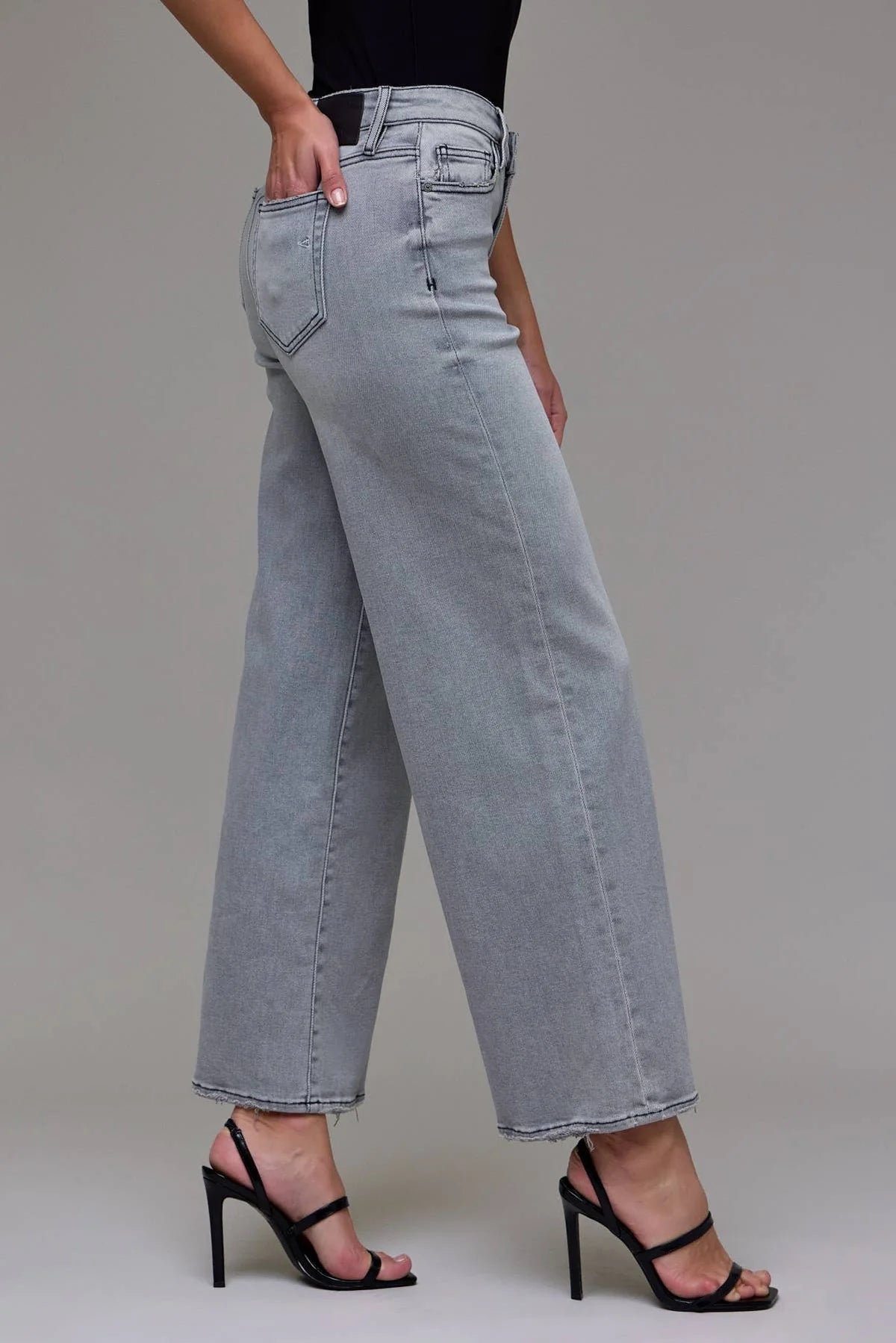 Hidden - Nori Mid Rise Stretch Wide Leg Jeans - Light Gray
