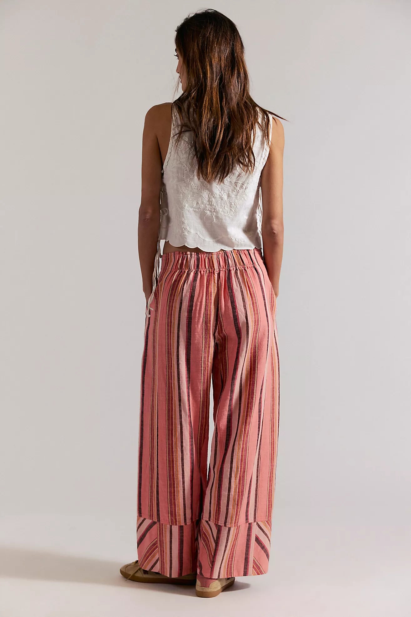 Free People - Day's End Linen Striped Pull-On Pants - SOFT CORAL COMBO