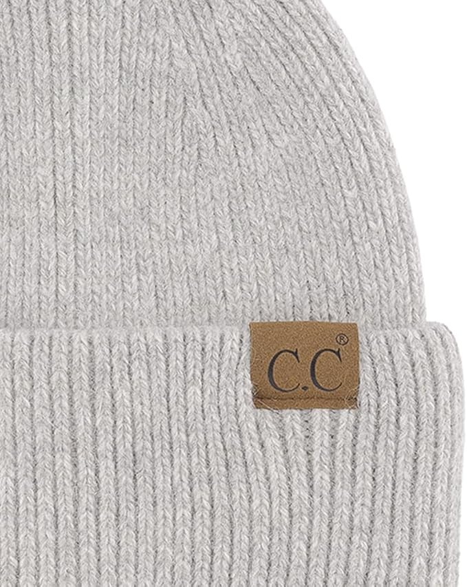 C.C. Monica Ribbed Double Cuff Beanie - LIGHT GRAY