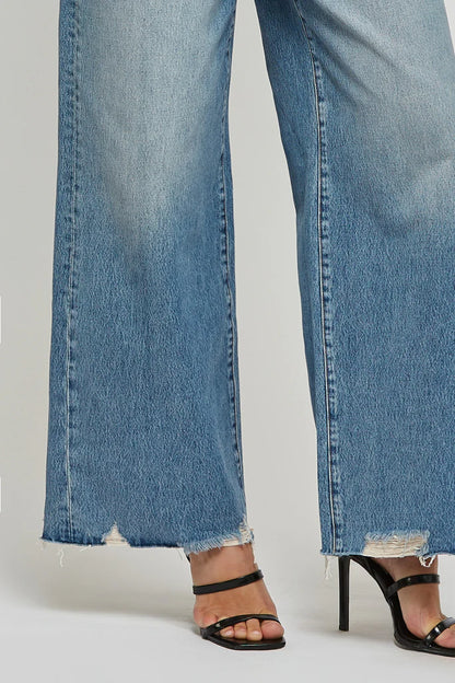 Hidden - Nori Chew Hem Wide Leg Jean - Medium Light