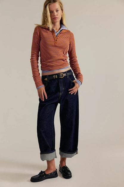 Free People - Lake Stripe Henley - CINNAMON COMBO